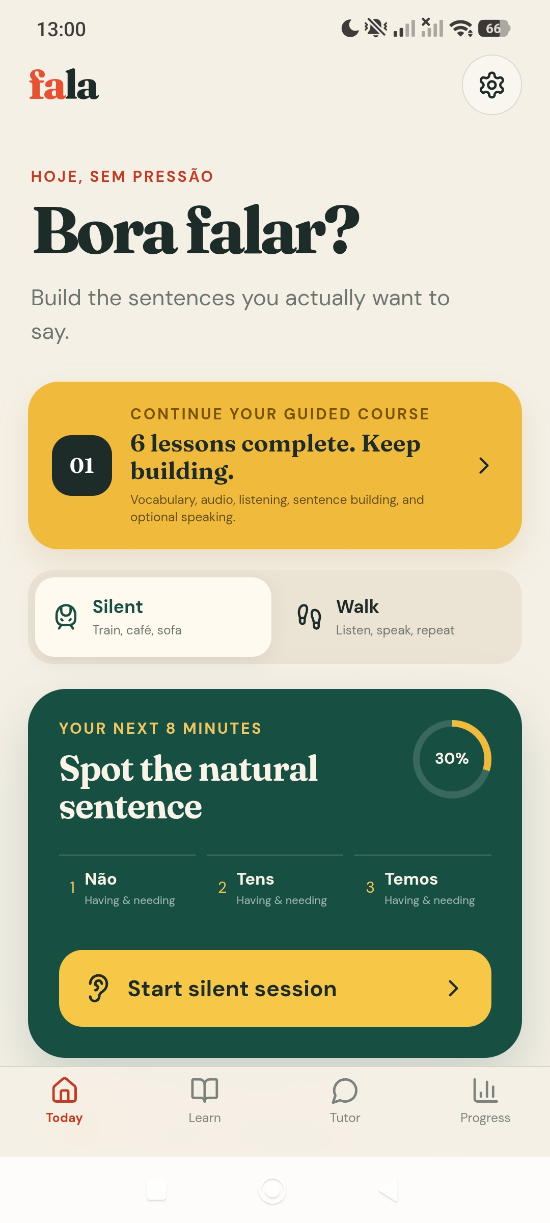 Fala daily practice screen