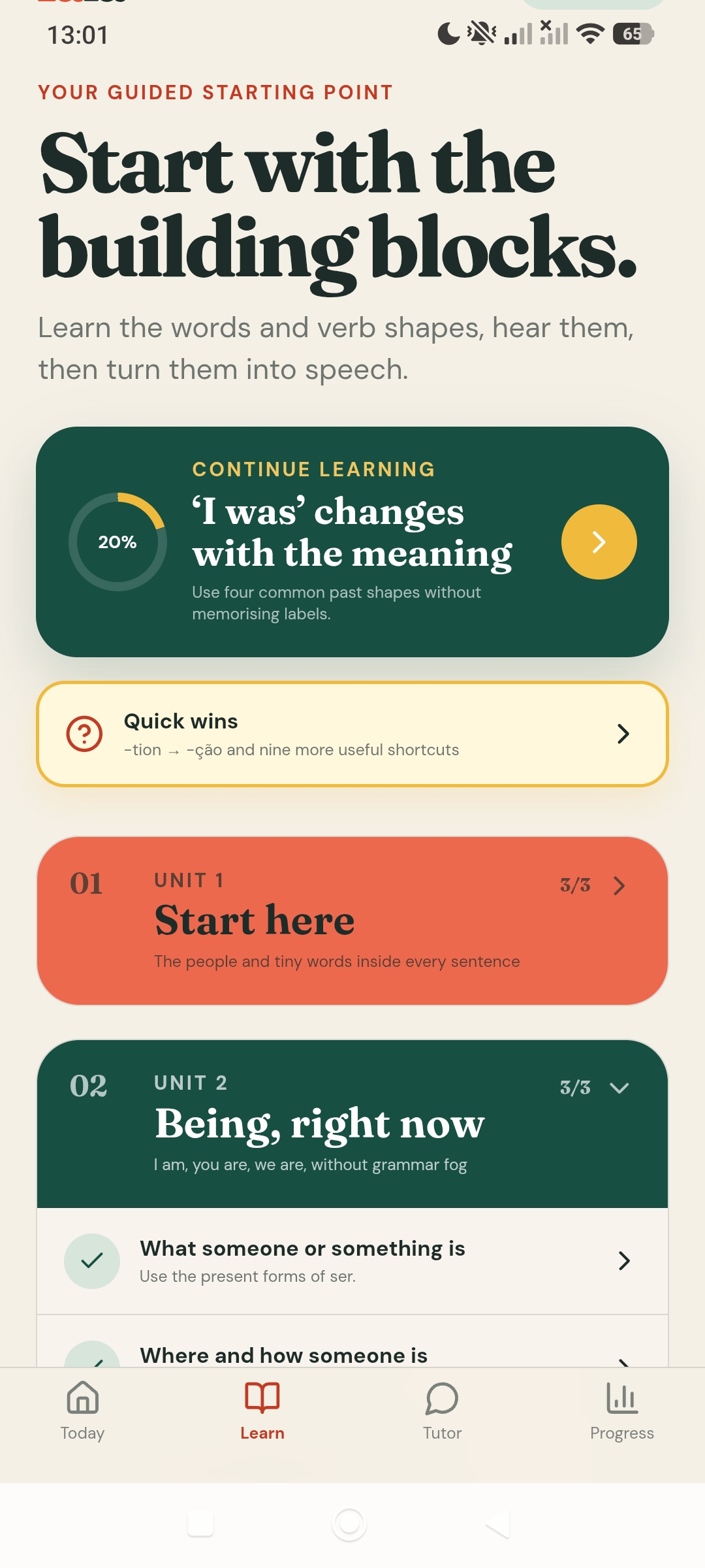 Fala guided learning screen